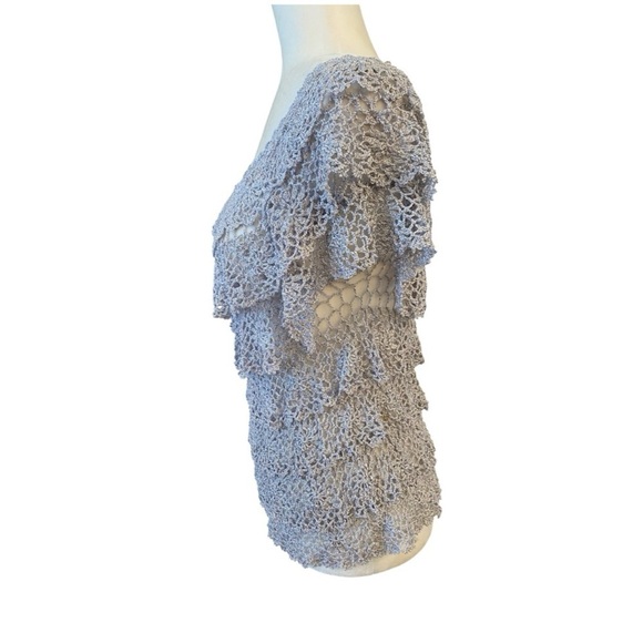 V Christina Womens Silver Ruffle Tier Blouse - Picture 2 of 7